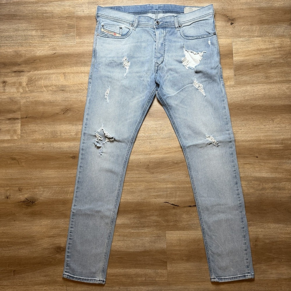 Diesel Tepphar Jeans Men 33x32 Blue Slim Carrot Stretch Distressed Rock R25H8